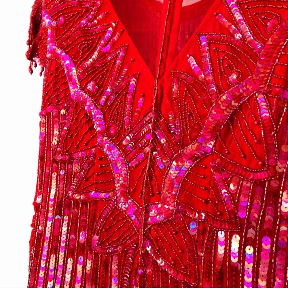 VTG 100% Silk 80s Fringed Beadwork Flapper Dress S - Picture 15 of 15